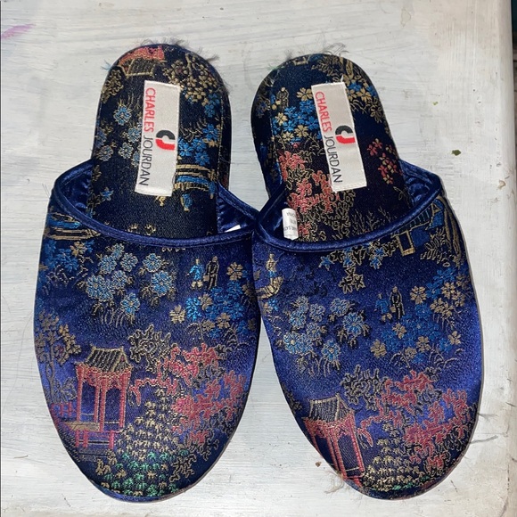 Charles Jourdan Women's Multicolor Patterned Slippers size 7/8 satin Scuff style - Picture 1 of 8
